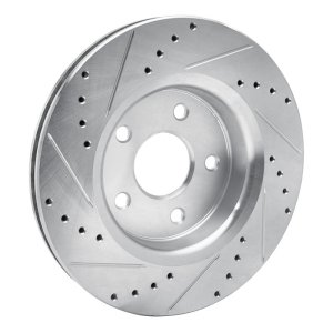 Jeep Grand Cherokee Brake Rotor (1) - Front Right - R1 Concepts - Drilled & Slotted - Silver - `05-`10